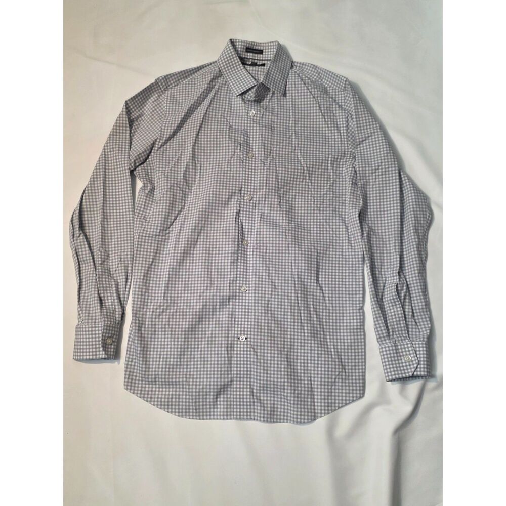 Banana Republic Men's Size Medium Grey Gingham Camden Standard Fit Dress Shirt